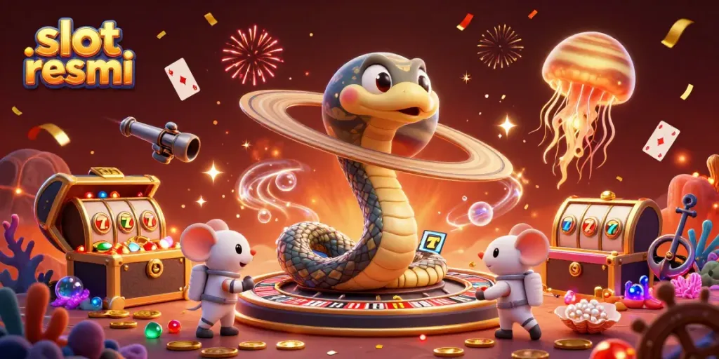 Spin the slot resmi with playful astronaut mice betting on the Saturn roulette wheel in a vibrant cosmic setting.